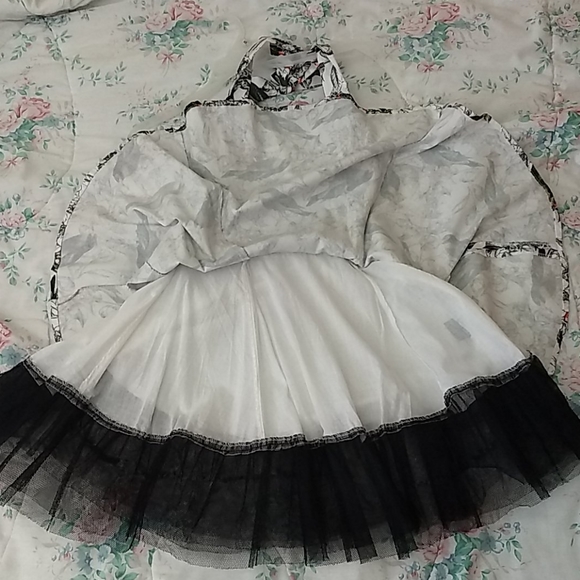 Festive Black White Print Halter Dress - Picture 11 of 13